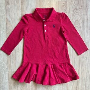 NWOT Ralph Lauren Baby Girl Collared Dress-Red Long Sleeve + Flutter Bottom